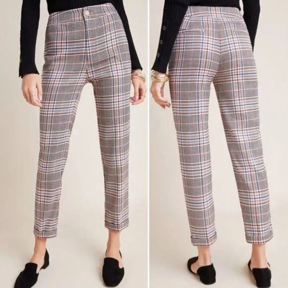 ANTHROPOLOGIE Pants Womens 10 Malcolm Plaid Tapered Trousers Cuffed‎ Menswear - Picture 1 of 9